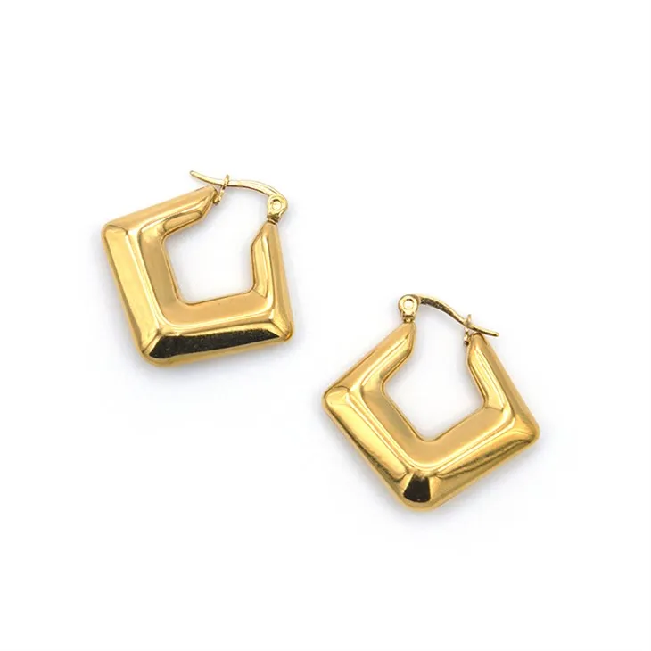 Χρυσά Ρομβοειδή Σκουλαρίκια με κρίκο